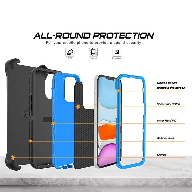Rugged Armor OTT Defender Phone Case For IPhone 17Air 16E 15 14Plus 13 12 Pro Max Shockproof Protection Cover With Belt Clip Box