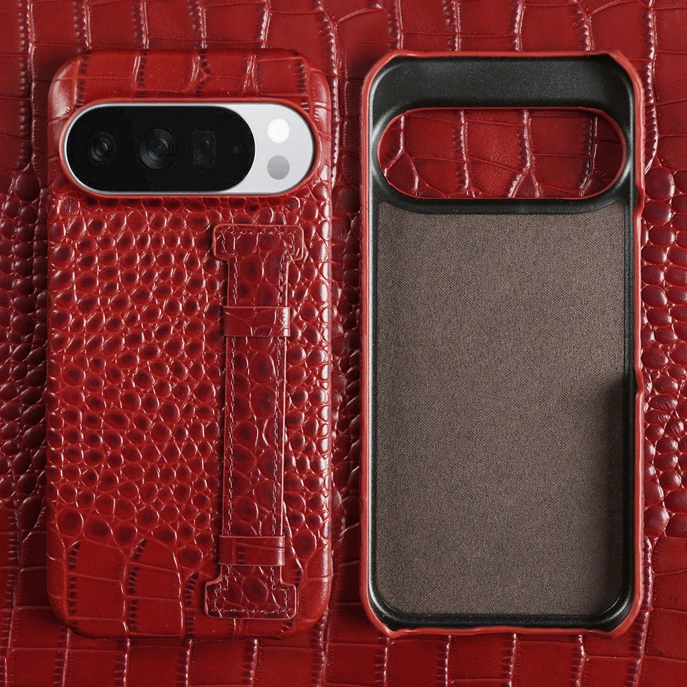 With Wrist Strap Crocodile Genuine Leather Case For Google Pixel 10 Pro 10A 9A 9Pro XL 8A 8 7A 7 6A 6 Pro 5A 5 Back Cover Cases