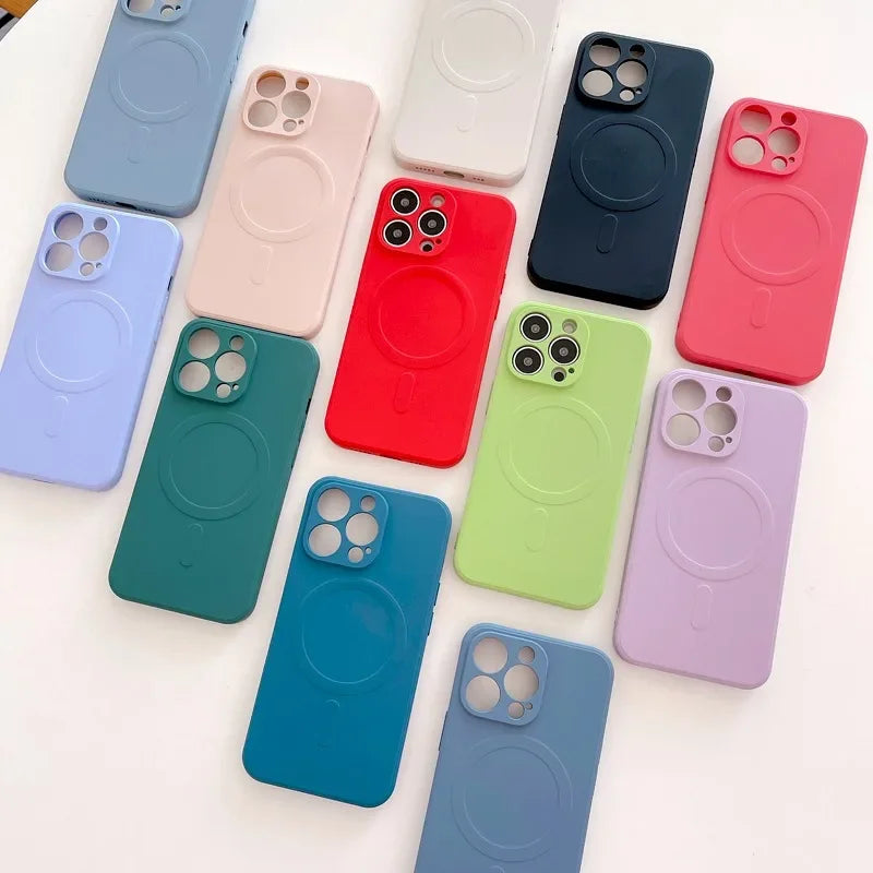 Liquid Silicone Shockproof Case For iPhone 17 16 15 14 13 12 11 Pro Max Plus Phone Magnetic Wireless Charger For Magsafe Cover