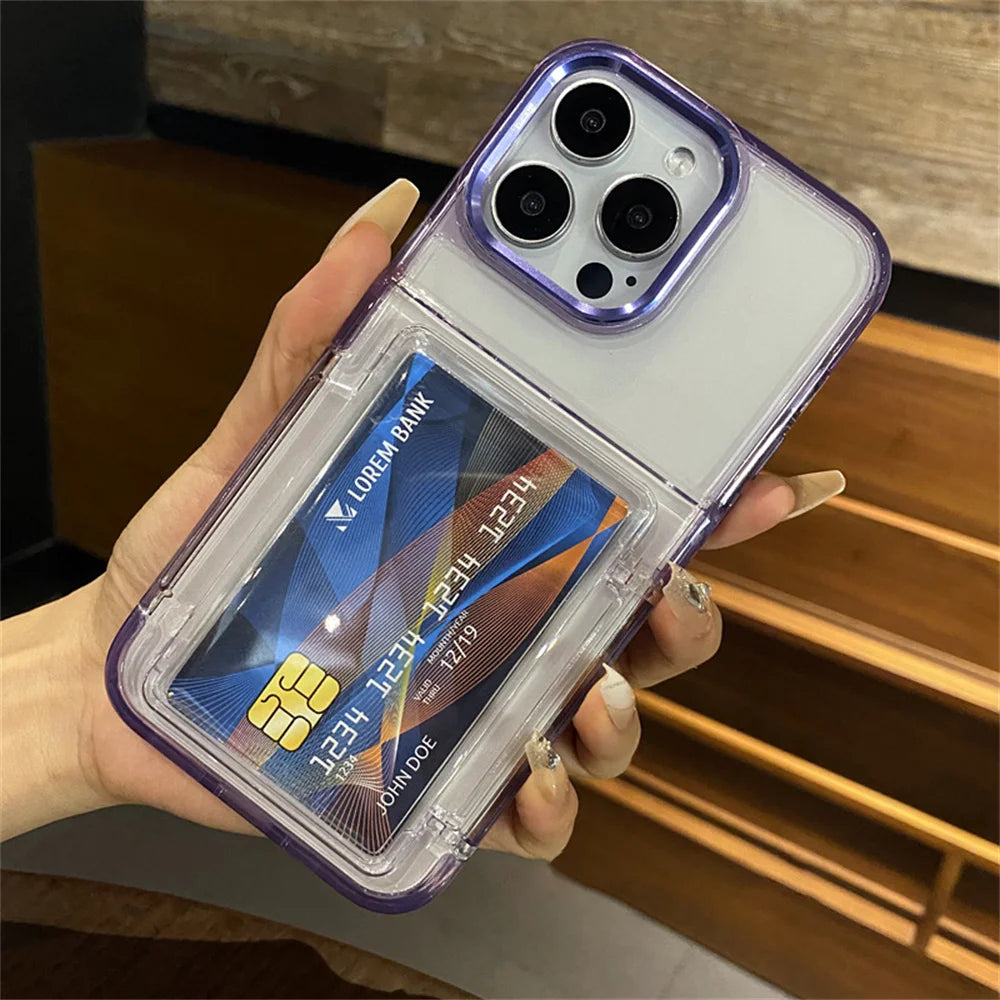 Transparent Card Slot Bag Holder Phone Case For iPhone17 Air 15 14 13 11 12 16 17ProMax Shockproof Protection Hard Acrylic Cover