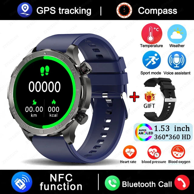 New GPS Track Smart Watch Men AMOLED HD Screen Outdoor Sports Fitness Heart Rate NFC IP68 Waterproof Bluetooth Call Smart Watch