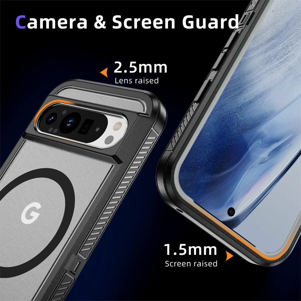 Wireless Charging Folding Stand Magnetic Armour Phone Case For Google Pixel 9 8 10 Pro XL Shockproof Protective Military Cover