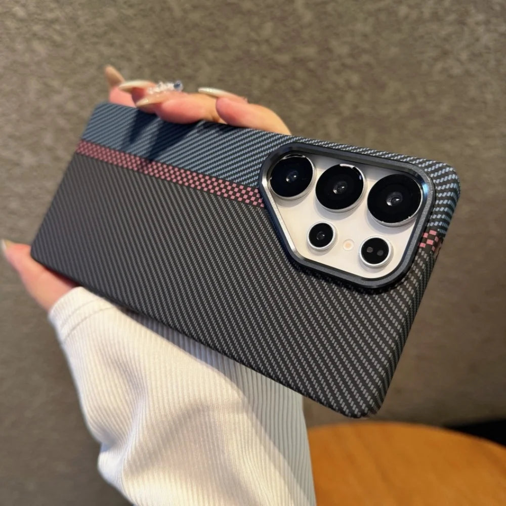 High end Carbon Fibre Wireless Charging for Magsafe Phone Case for Samsung Galaxy S25 S26 Ultra S26 Plus Alloy Lens Hard PC Case