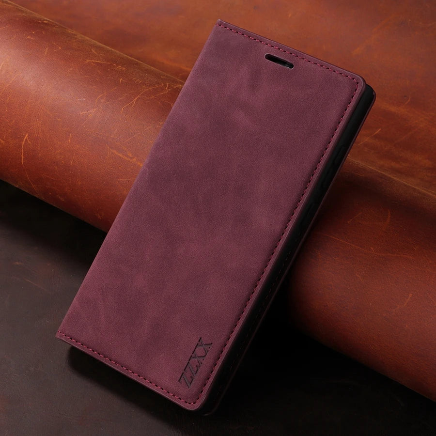 Luxury Wallet Skin Feel Magnetic Flip Card Stand Leather Case For Samsung Galaxy S23 FE S23 Ultra S22 Plus S21 S20 FE S10 S9 S8