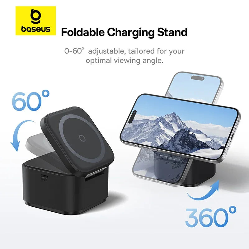 Baseus 3 in 1 Magnetic Wireless Charger Stand 15W Fast Wireless Charging 25W Desktop Dock Station For iPhone16 15 14 13 Airpod