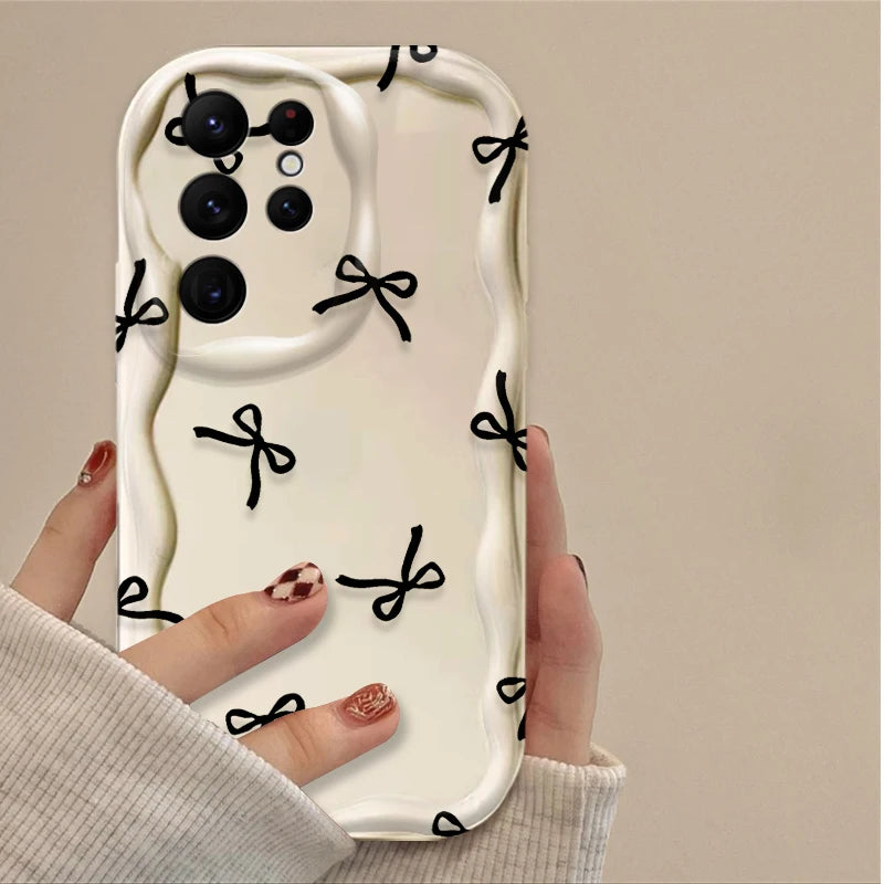 Black Bowknot Heart Phone Case for Samsung Galaxy S26 S25 S24 Ultra S23 S22 S21 S20 Plus FE A56 A55 A54 A35 A16 Silicone Cover
