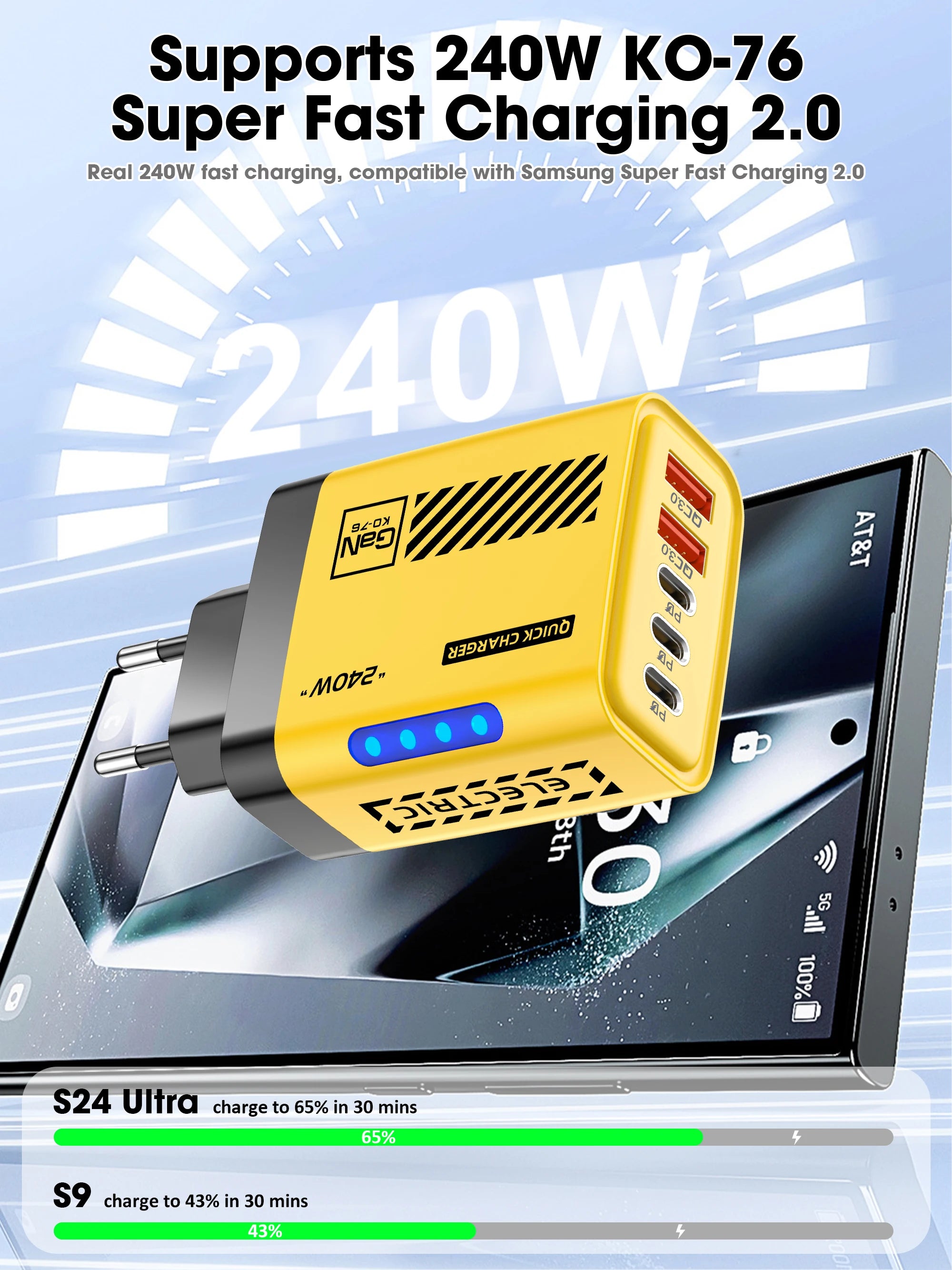 5 Port GaN USB C Charger 240W PD Fast Charging Adapter For iPhone 17 16 15 Pro Samsung Xiaomi Huawei Laptop Desktop PD Charger