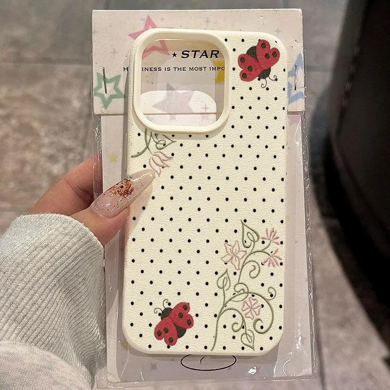 Polka Dot Flower Ladybug Pattern Phone Case for Samsung S26 S25 S24 S23 S22 S21 S20 Note20 Ultra Plus A73 A55 5G Silicone Cover