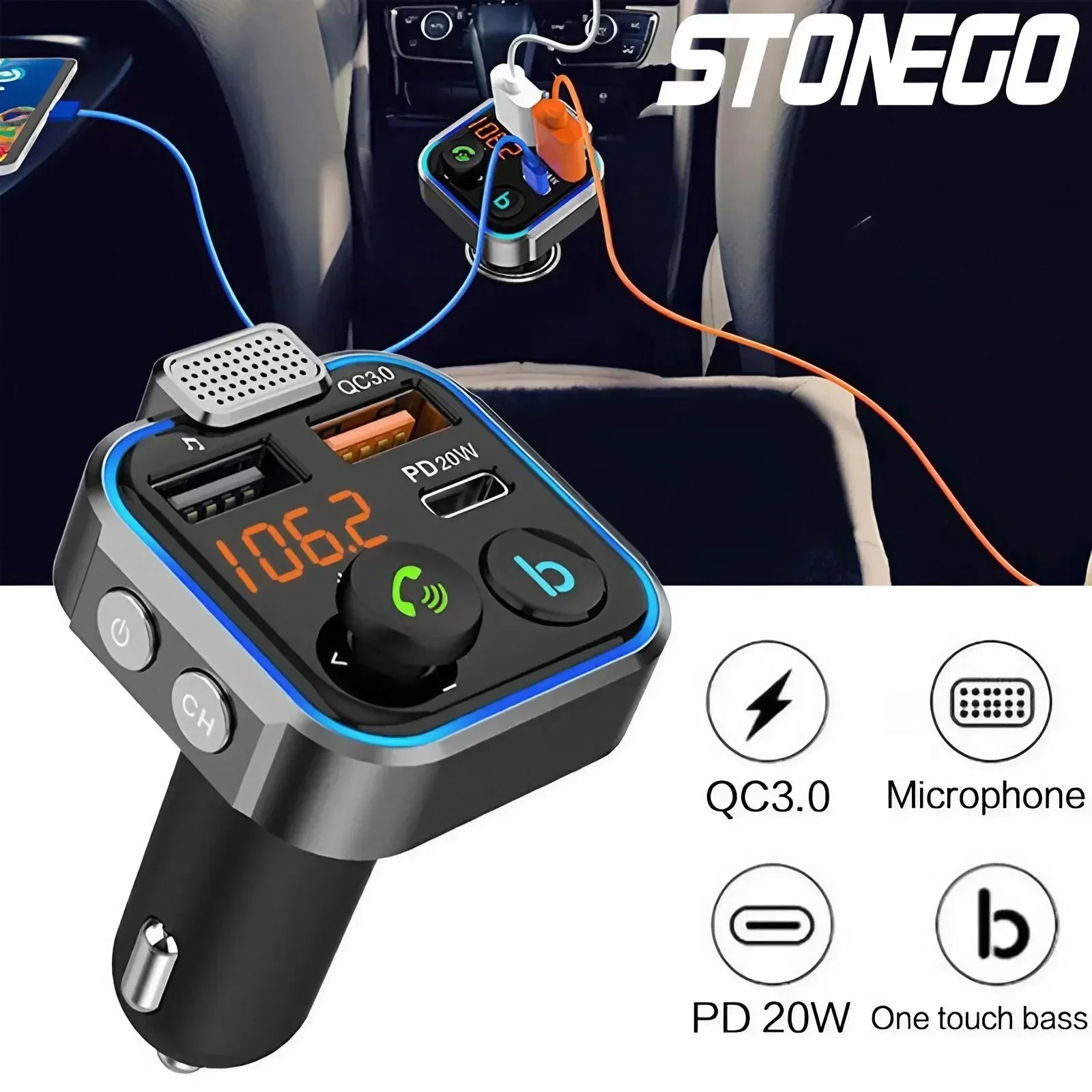 4 in 1 Retractable Car Charger Fast Charging Car Charger  with USB Type-C Cable & 2 Type C Charging Ports, Universal Car Charger