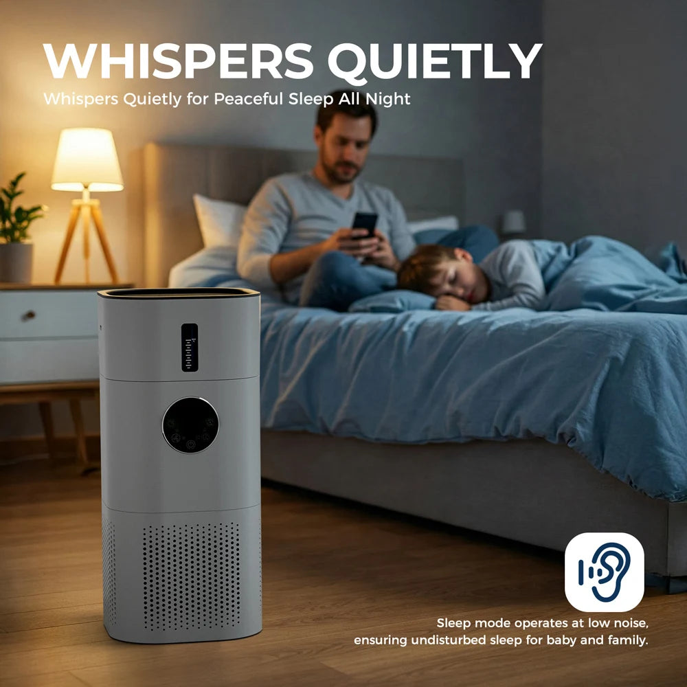 2-in-1 Air Purifier with Humidifier Combo for Home Allergies and Pets Hair, Smokers in Bedroom, H13 True HEPA Filter，White