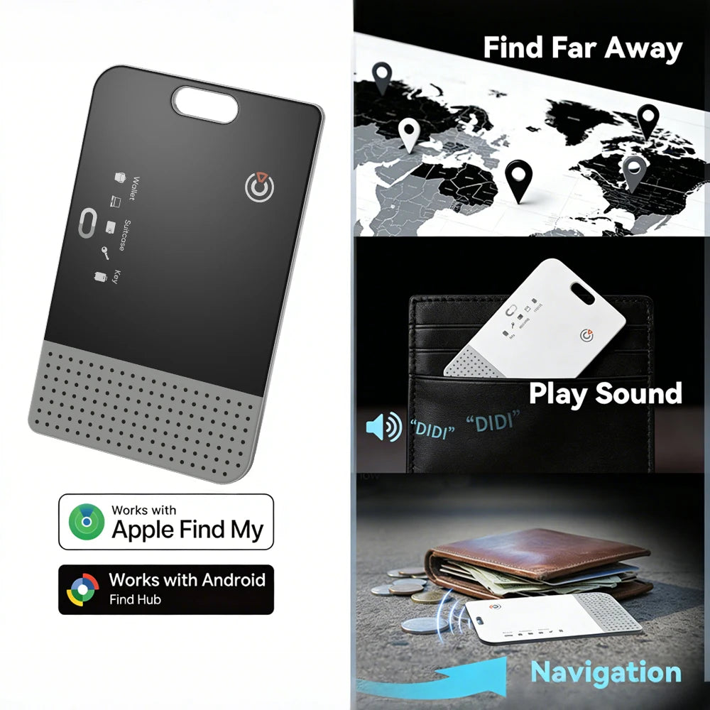 Dual Syste1.7mm Wallet Tracker Wireless Charging Locator for Apple Find My & Google Find Hub Global Tracking Anti-lost Smart Tag