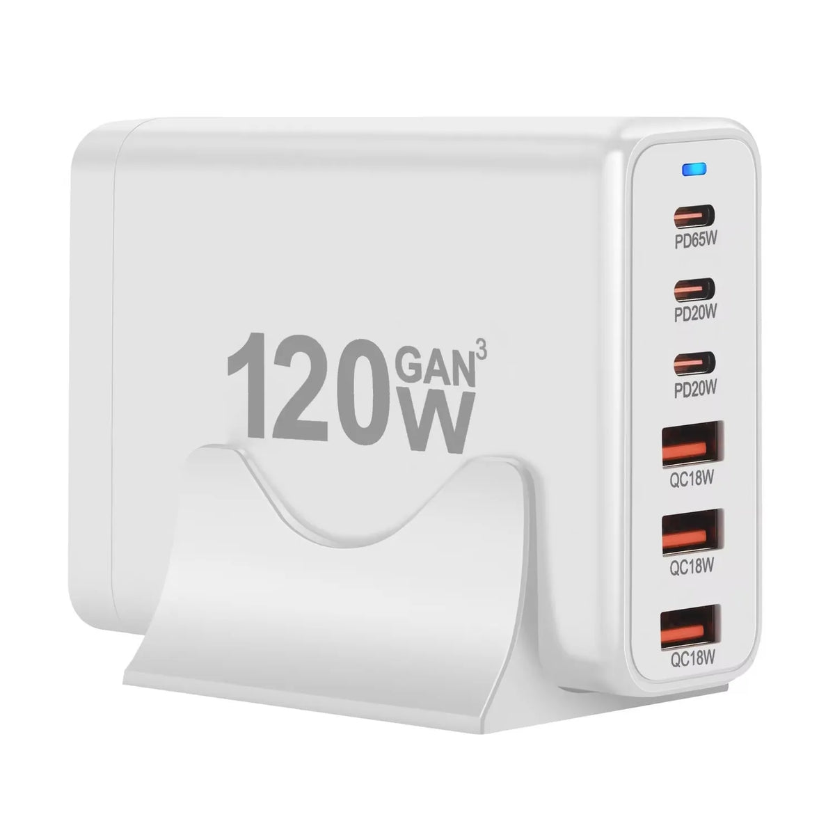 120W GAN Multi USB Charging Station 6-Port Hub Type-C Charger PD Fast Charging Smart Charger for iPhone Samsung Xiaomi