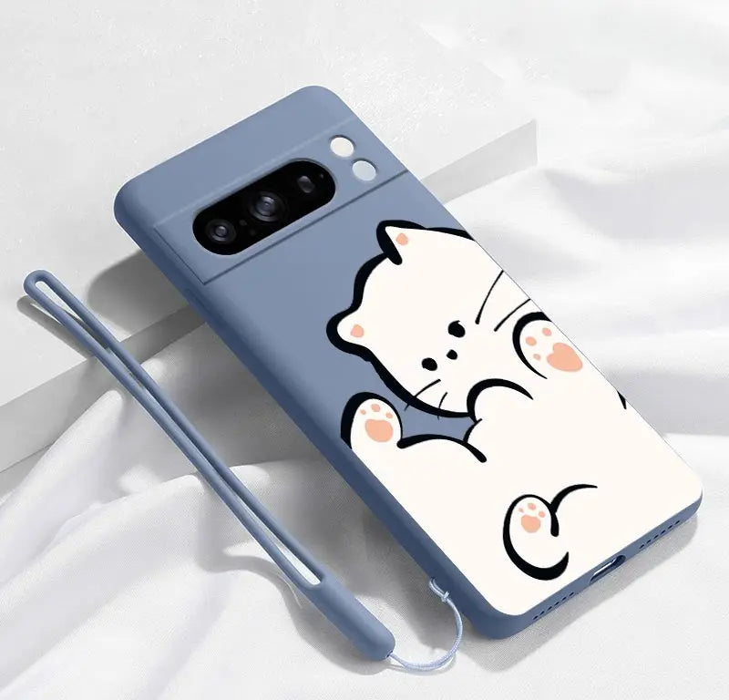 Pixel 8Pro Fluffy Kitten Bracelet Silicone Phone Case For Google Pixel 8Pro 3XL 3A 4 4A 8 8A 5 7 7A 9 9Pro 9ProXL 6A Cover
