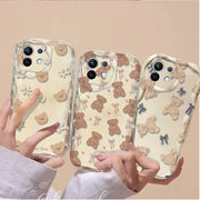 Cute Sweet Bow Bear Case For Samsung Galaxy S25 Ultra S22 S21 S20 Plus S21FE S20FE S25FE A31 Cartoon Silicone Wave Side Cover
