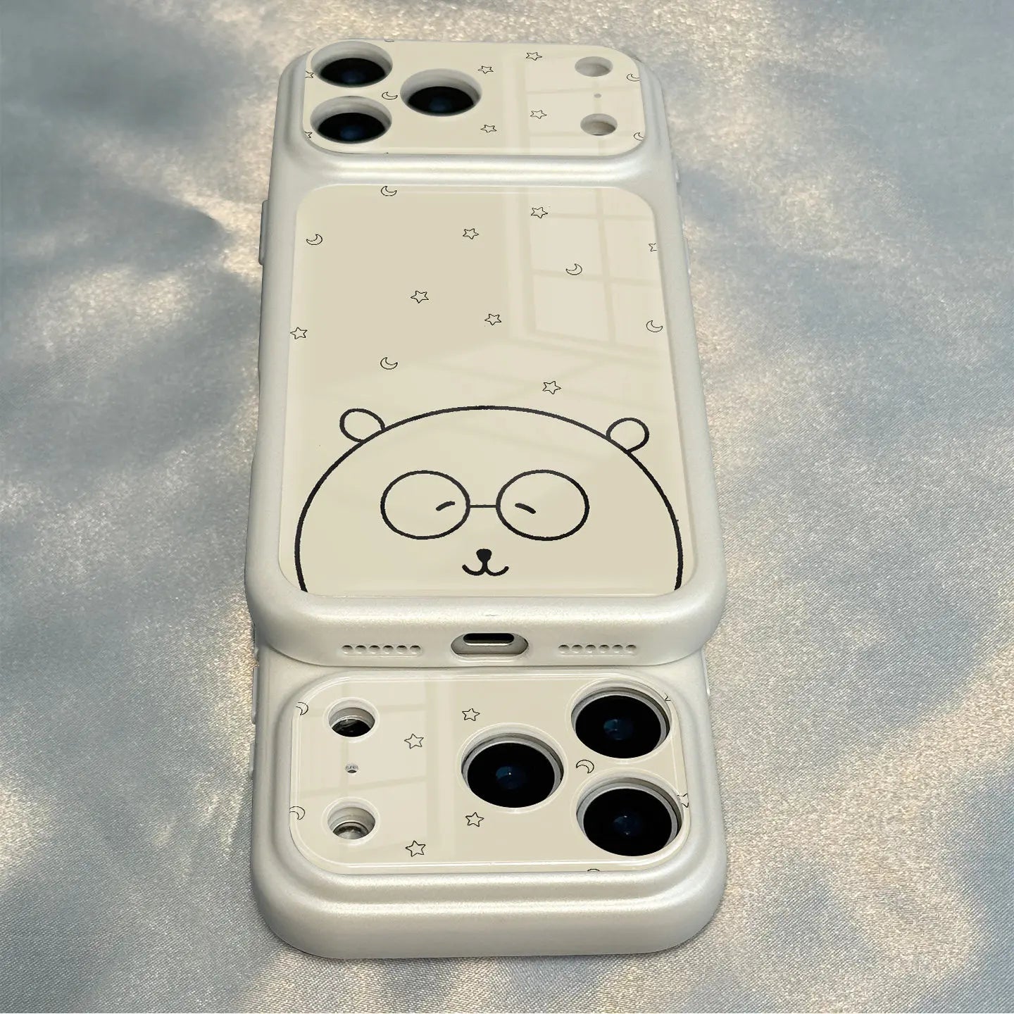 Line Bear Stars Phone Case For iPhone 17 12 Pro 14 16 Pro Max 13 Pro 15 Pro Max PC TPU 2In1 Matte Lens Protect Shockproof Cover