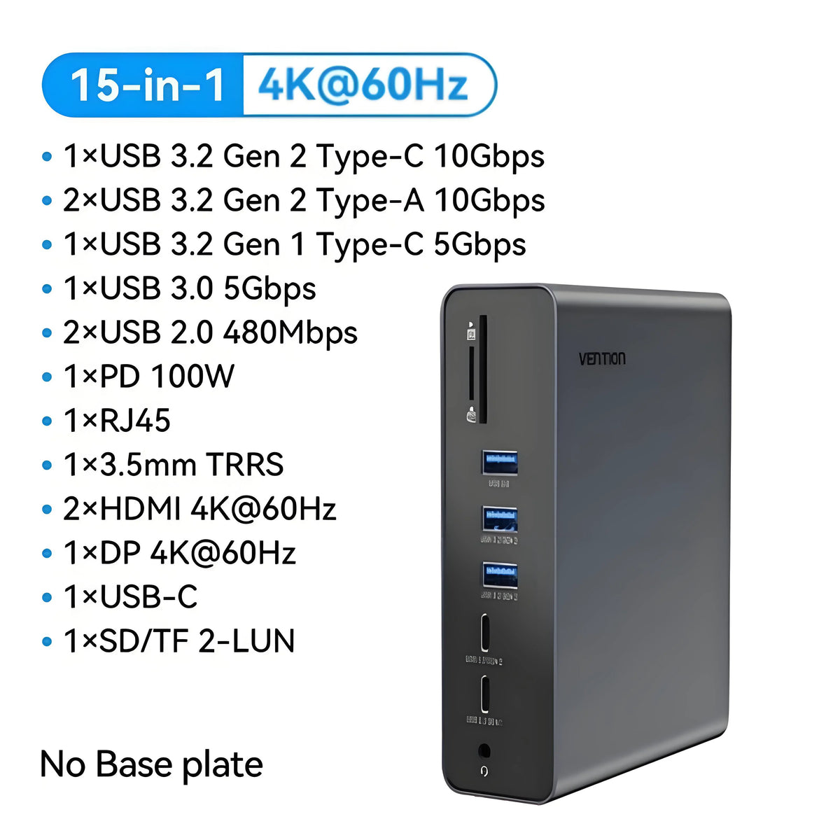 Vention USB C MST Docking Station 15 in 1 4K@60Hz HDMI DP Triple Monitor USB 3.2 HUB PD 100W Adapter for MacBook Win HP Laptop