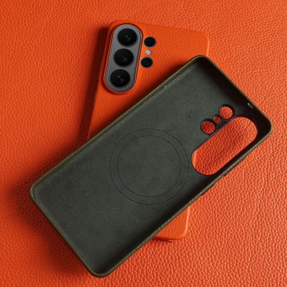 Genuine Leather Cases Magnetic Wireless Charging Lychee Pattern For Samsung Galaxy S26 Ultra S25 S24 S23 S22 S21 S20 Back Cover