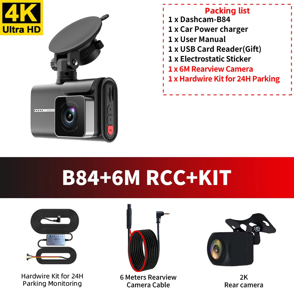 ACCEO Dash Cam 4k Front Lens Car Driving Recorder Built-in WiFi Optional 2K Rear Camera HD Night Vision Support GPS Car DVR