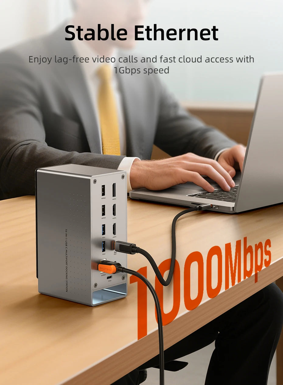 CABLETIME 16 IN 1 USB C Docking Station 4K HDMI-compatible M.2 SSD Enclosure Ethernet 100W PD Dock Hub SD/TF Working Station