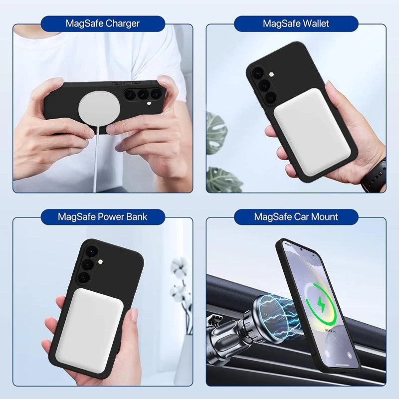 For Samsung Galaxy S26 S24 S23 S22 S21 S25 Ultra Plus S25 S24 S23 FE Case Luxury Magnetic For Magsafe Wireless Charge Soft Cover