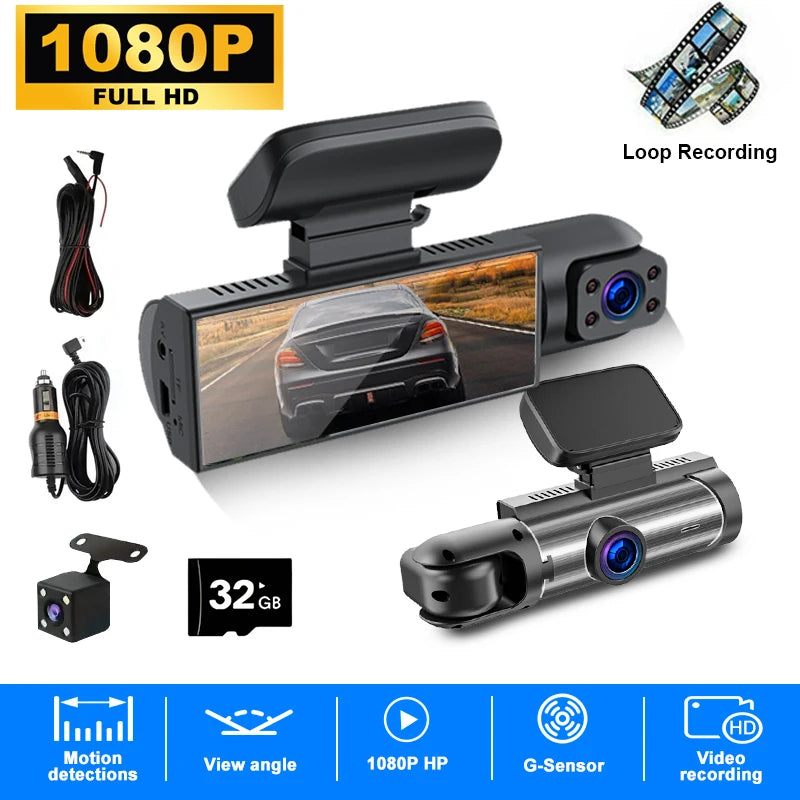 ZNLYRION M8-32GB Full HD 1080P Car Dashcam Front+Interior+Rear Camera 130° Wide Angle Night Vision G-Sensor Parking Monitor Car Driving Recorder