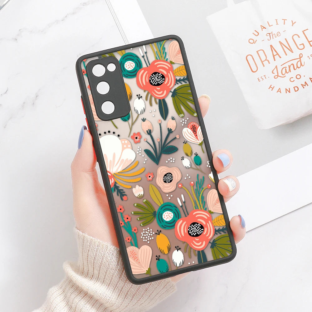 Phone Case For Samsung Galaxy S24 Ultra Cases S23 FE  S22 Plus S21 S20 FE Note 20 Ultra 10 Plus Hard Matte Flower Fundas Covers