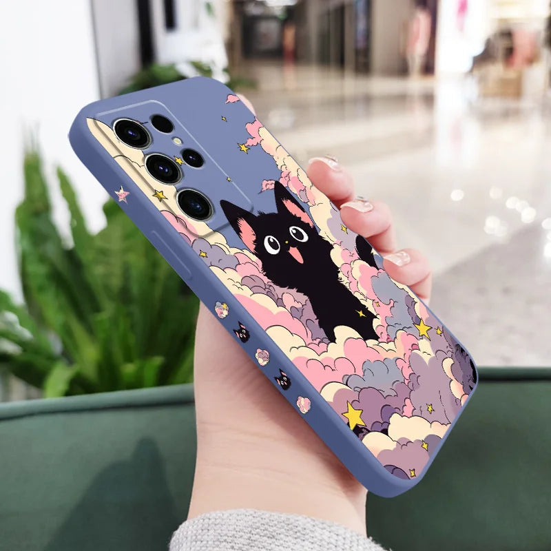 Cloud Colorful Cat Phone Case For Samsung Galaxy S25 S24 S23 S22 S21 S20 S10 S10E Ultra Plus FE Note 20 Ultra 10 Plus Cover