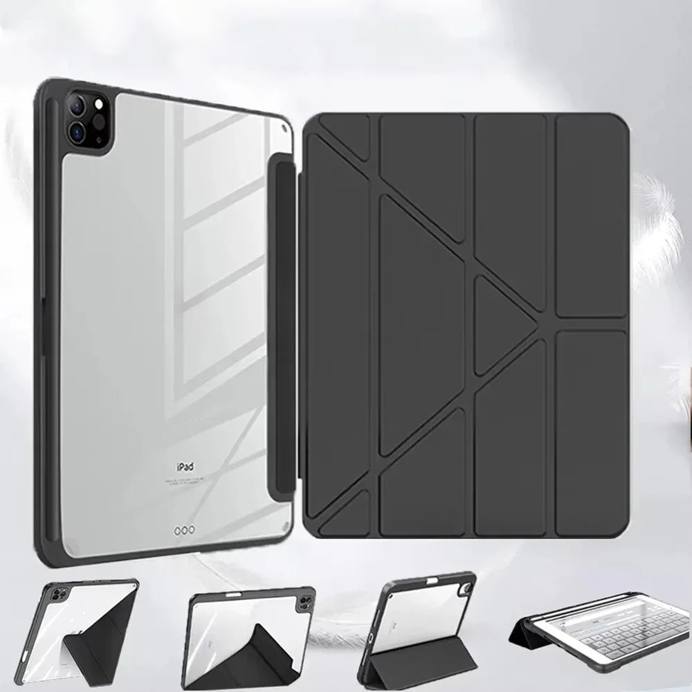 For 2018-2026 iPad Case Air 11/13 M2 Pro 11/13 M4 for iPad Air 4 Air 5 Pro 11/12.9 iPad 6/7/8/9/10th Acrylic Clear Y-Fold Stand
