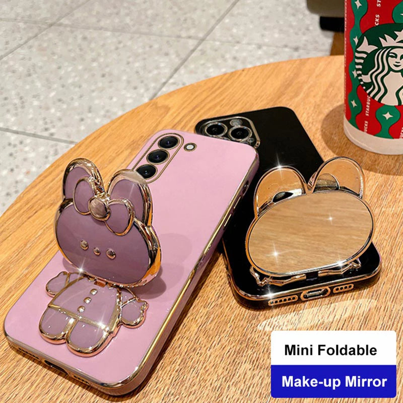 Mirror Plating Phone Holder Case For Samsung Galaxy S23 S20 S22 S21 S10 S9 S8 Note 10 20 8 9 Plus Ultra 5G S20 Fe Stand Cover