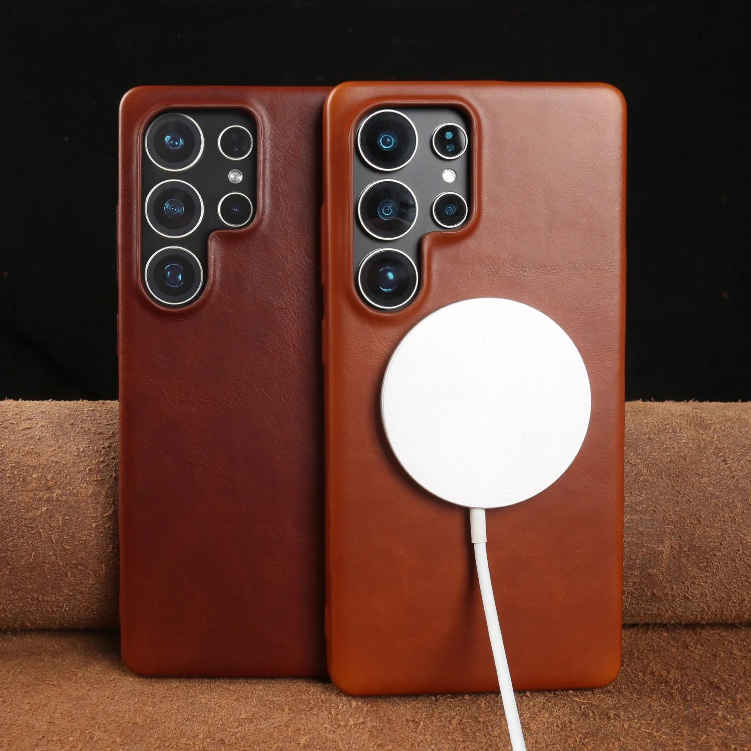 Full Wrapped Magnetic Genuine Leather Phone Case For Samsung Galaxy S25 Edge Cases S24 S23 S22 S21 S26 Wireless Charging Cover