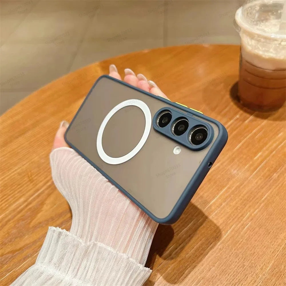 Matte Translucent Magnetic Case For Samsung Galaxy S22 S21 S20 FE S9 S10 Plus Ultra For Magsafe Wireless Charge Skin Hard Cover