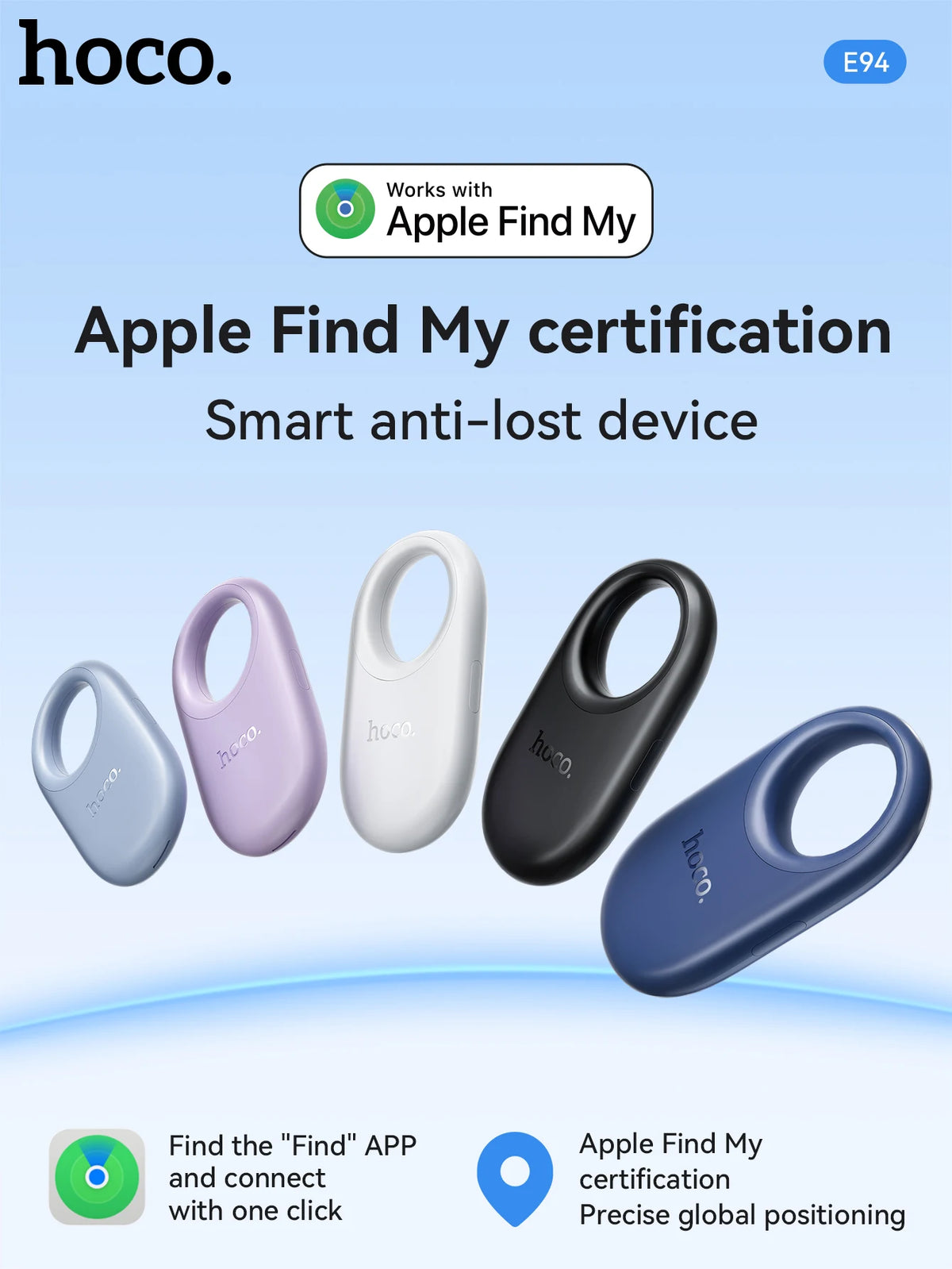 HOCO E94 Airtag GPS Intelligent Positioning Pets Dog Key Trackers Smart Anti-lost Device with Case Tracking Find My Elderly Kids