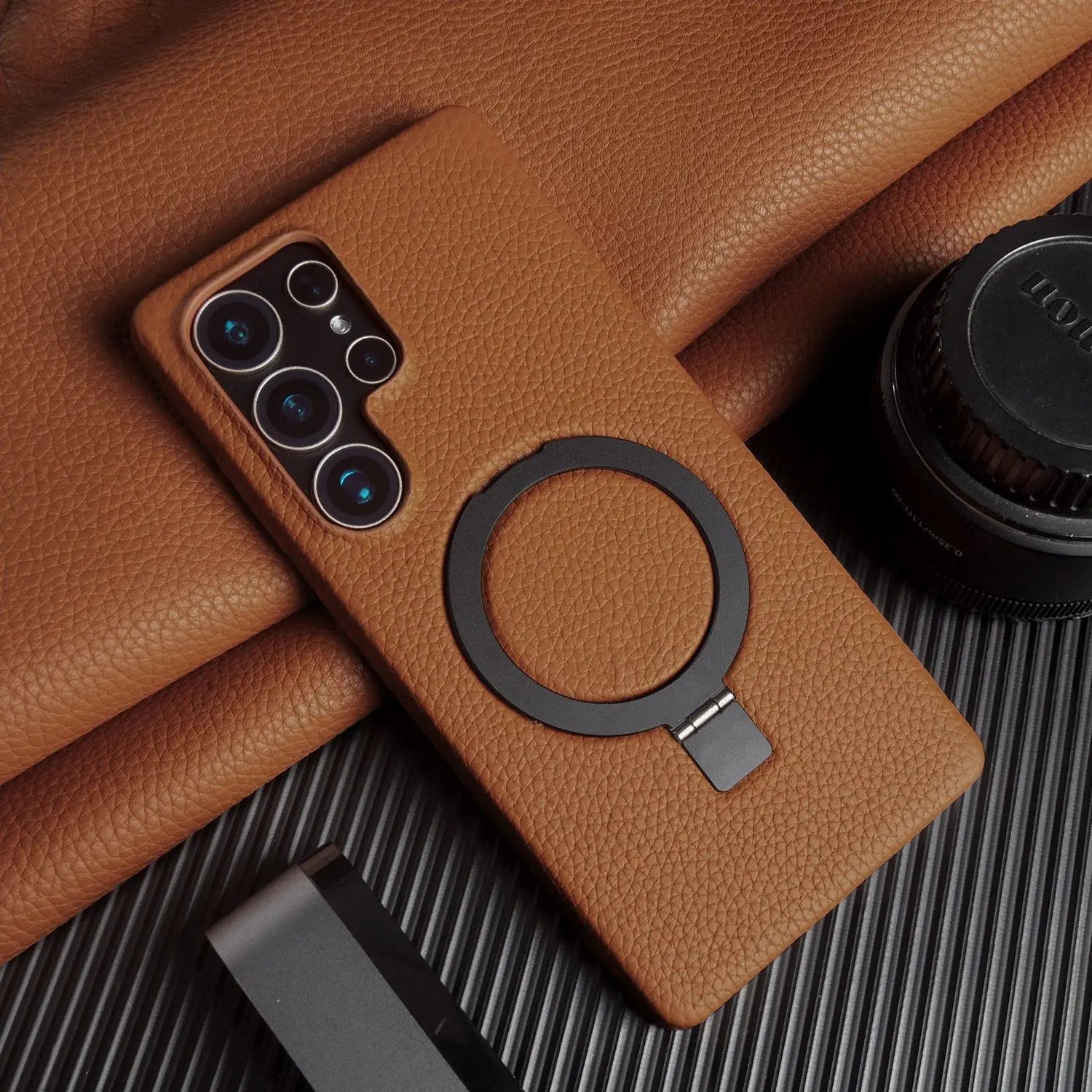 Magnet Ring Stand Phone Case For Samsung Galaxy S25 Ultra S24 S23 S22 S21 S20FE Cover Genuine Leather Case Magnetic Back Cover