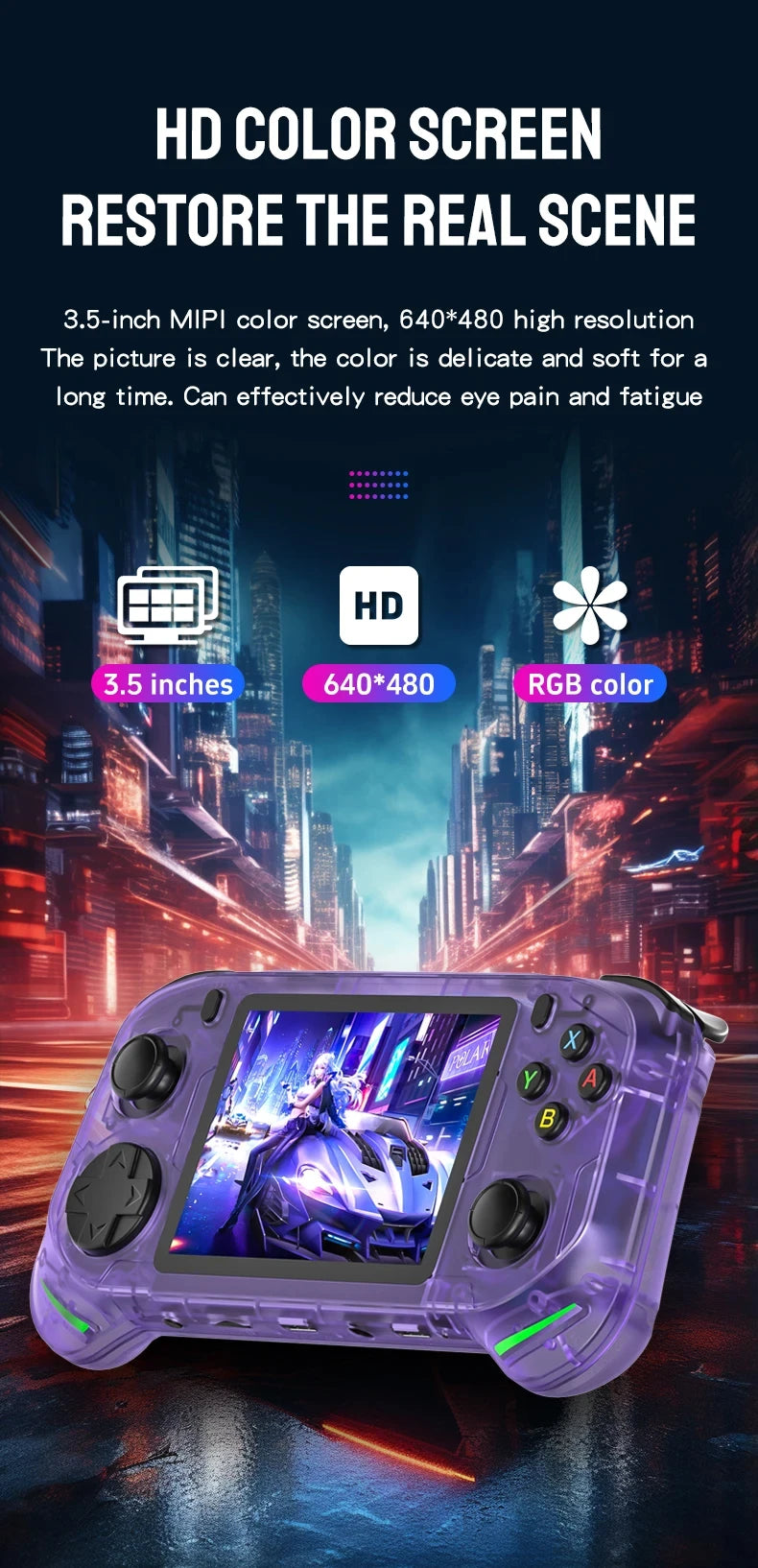 RX6H Retro Handheld Game Console Linux System 3.5 Inch IPS Screen Portable Pocket Video Player 64GB 128GB Games Kid Gift