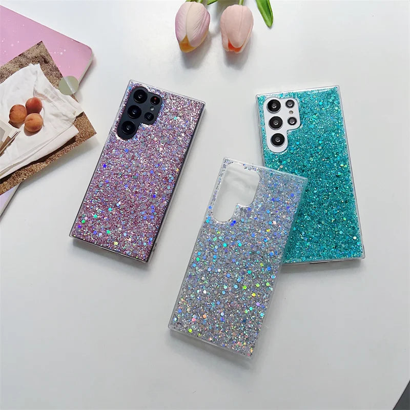 Shining Sequins Cases For Samsung Galaxy S25 S24 S23 S22 S21 S20 FE Plus Note 20 Ultra A13 A33 A53 A73 A22 A32 A42 A52 A72 Cover
