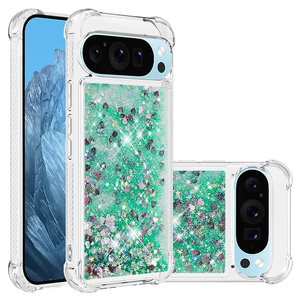 Cute Bling Glitter Liquid Quicksand Phone Case For Google Pixel 10 9 8 Pro XL 9A 8A 7A Anti Fall Protect Clear Soft Back Cover