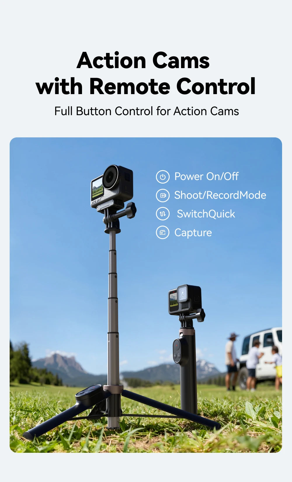 TELESIN Remote Control Wireless Bluetooth Selfie Stick Tripod For DJI OSMO Action 4 5pro 6 360 Gopro 9 10 11 12 13 Smartphone