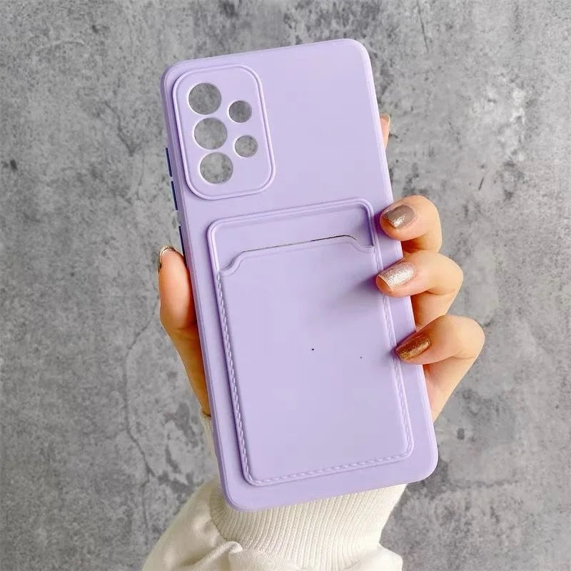 Soft Silicone Card Holder Cover For Samsung Galaxy S24 S23 S22 S21 S20 Plus FE Note 20 Ultra A51 A71 A54 Slot Wallet Back Case