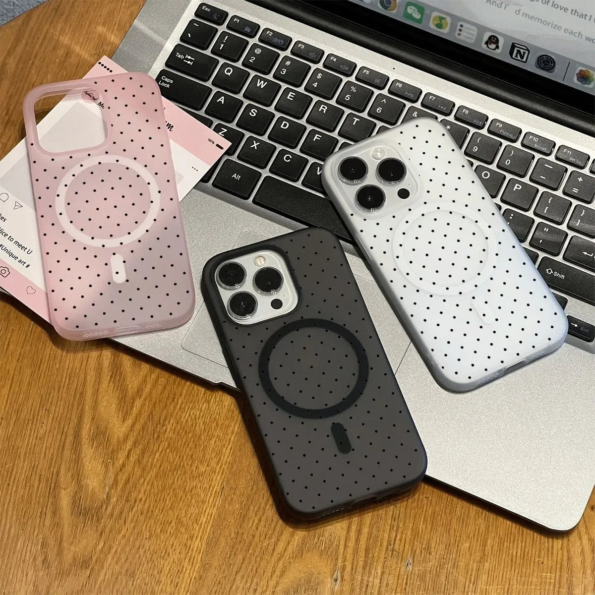 Black Polka Dot For Magnetic Wireless Charging Phone Case For iPhone 17 16 15 14 13 12 11 Pro Max PLUS 17air 16e Matte Cover