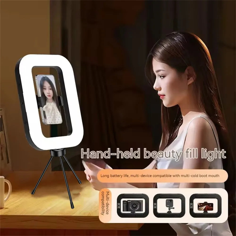 Roreta New Handheld Ring LED Rechargeable Fill Light Portable Mobile Phone Live Broadcast Selfie Photography with Phone Clip