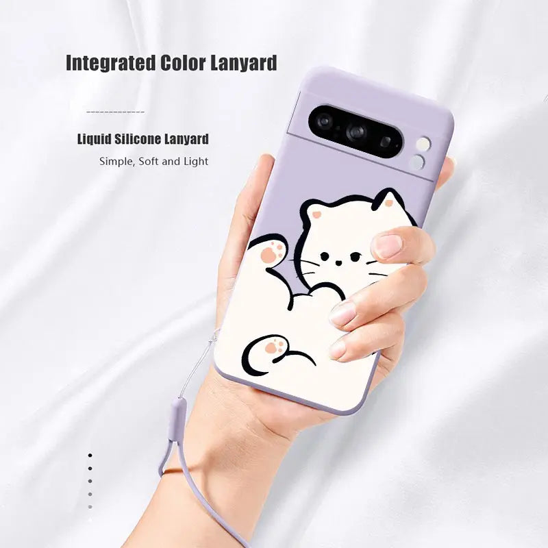 Pixel 8Pro Fluffy Kitten Bracelet Silicone Phone Case For Google Pixel 8Pro 3XL 3A 4 4A 8 8A 5 7 7A 9 9Pro 9ProXL 6A Cover