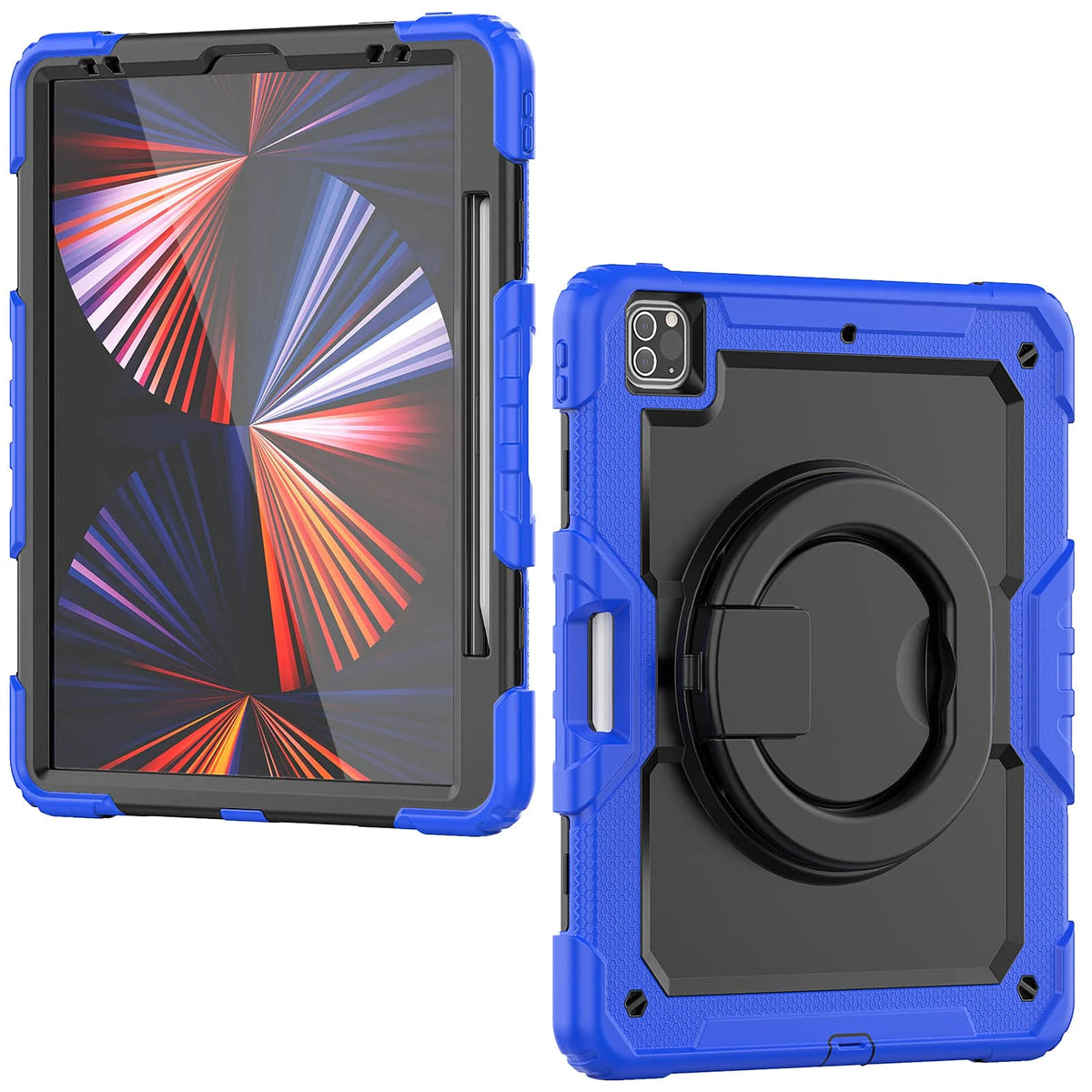 for iPad Pro 12.9'', Military Grade Shockproof Protective Silicone Cover 360 Folding Handle Grip + Handle Shoulder Strap