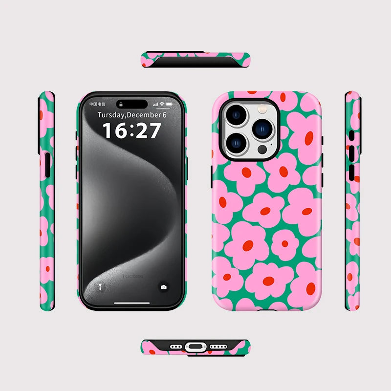 Fcicicase Magnetic Matte Bumper For Magsafe Case For iPhone 16 15 14 Plus 13 12 11 Pro Max Shockproof Hard PC Flower Cover