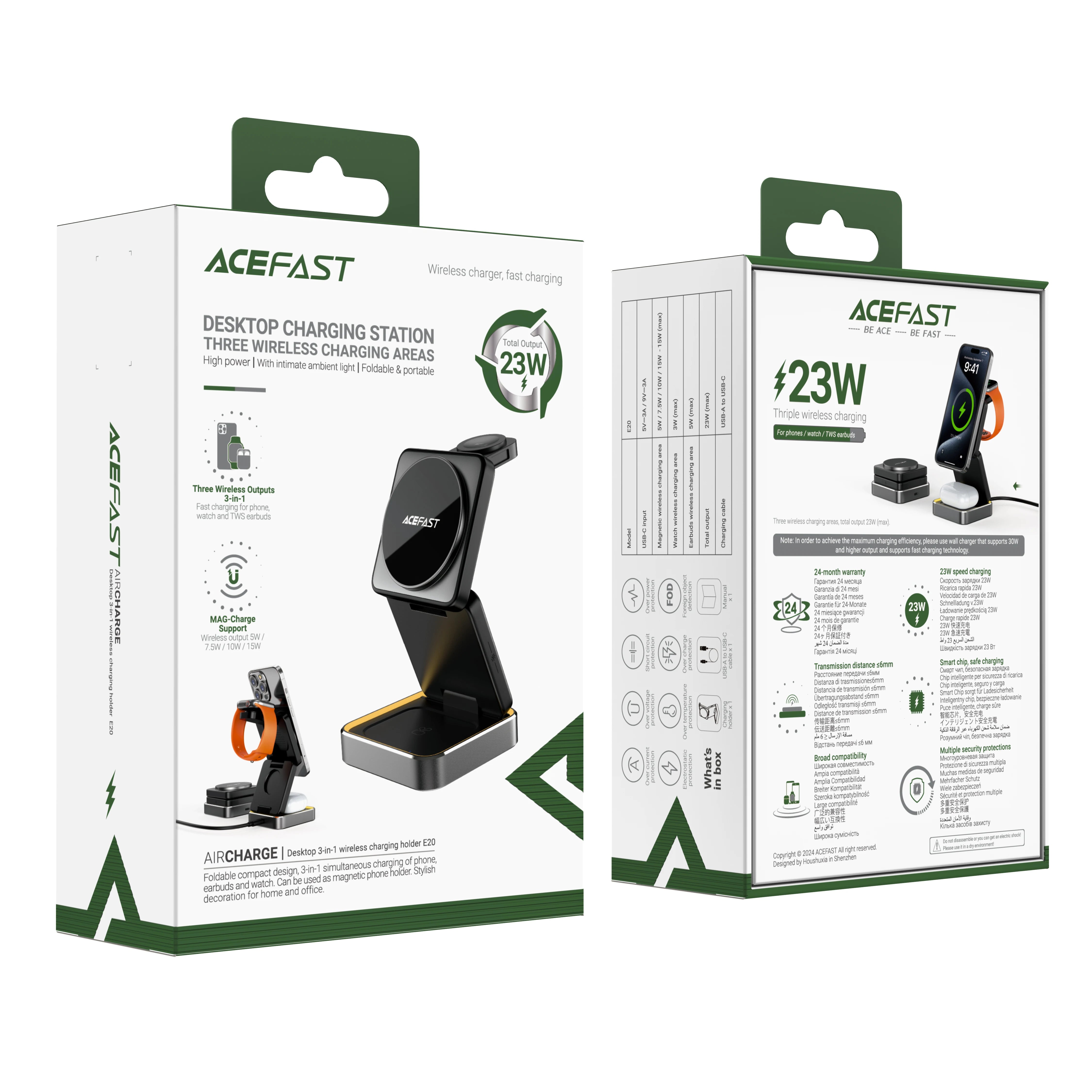 ACEFAST Aluminum Alloy 15W Wireless Magnetic Wireless Charging Holder For iPhone 16/15/14 Foldable 3 in 1 Charging Dock Station