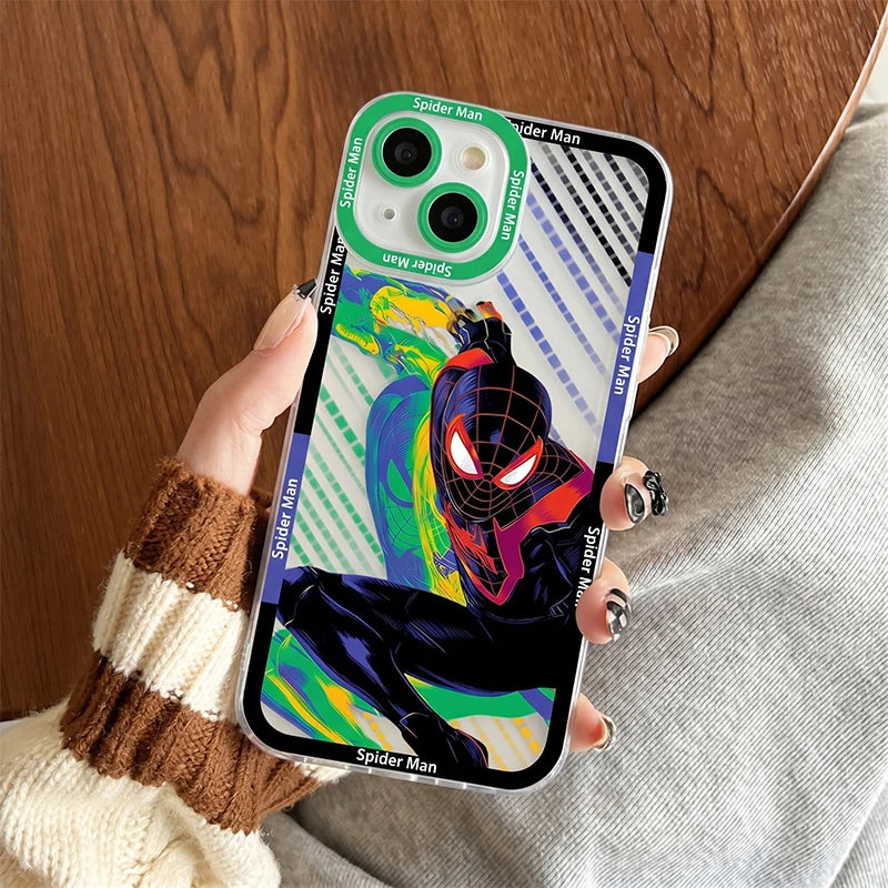 Spider Man Cover For Apple iPhone 17 AIR 16E 15 14 13 12 Mini Pro Max Plus Transparent Soft Phone Case