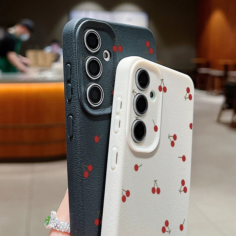 Red Cherry Case For Samsung Galaxy S25 Edge S26 S24 S23 S22 Ultra Plus S25 S24 FE A57 A37 A17 A56 A55 A36 A15 A16 Silicone Cover