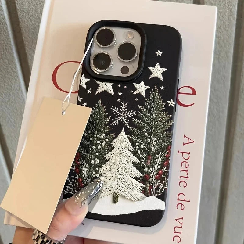 Christmas Tree Design Lychee Texture Phone Case For iPhone 17 16 15 14 13 12 11 Pro Max 17 Air 15 14 Plus X XS XR 16E Soft Cover