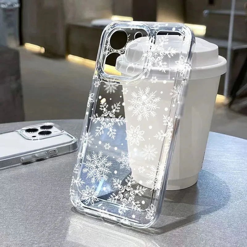 Christmas Winter Snowflake Shaped Pattern Soft Cover For iPhone 17 16E 16 15 14 Plus 13 12 11 Pro MAX 17 Air Phone Case