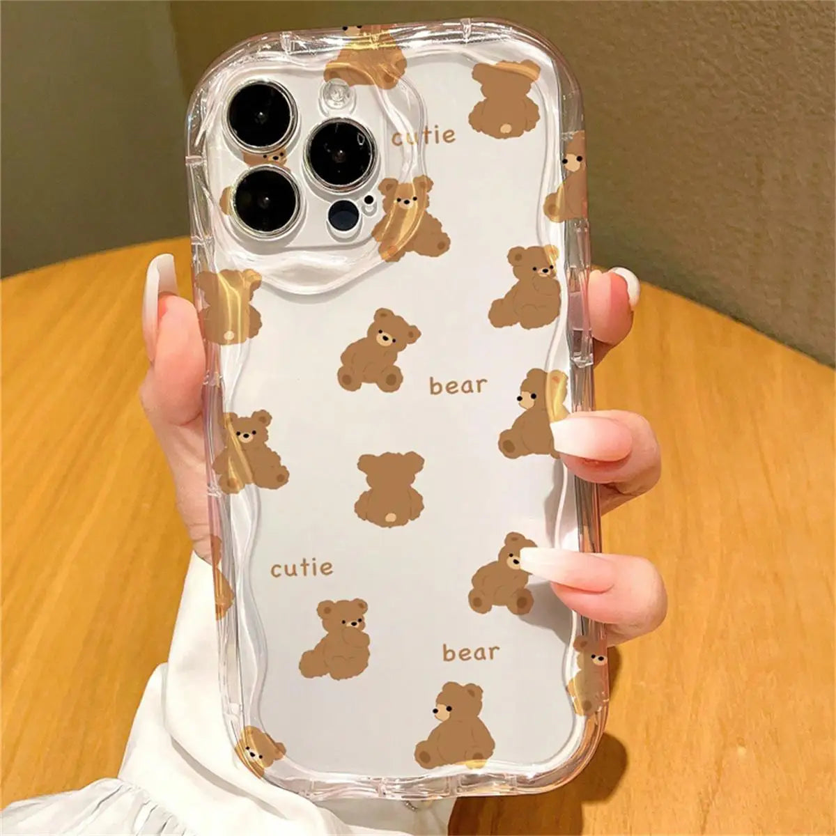Cute Sweet Bow Bear Case For Samsung Galaxy S25 Ultra S22 S21 S20 Plus S21FE S20FE S25FE A31 Cartoon Silicone Wave Side Cover