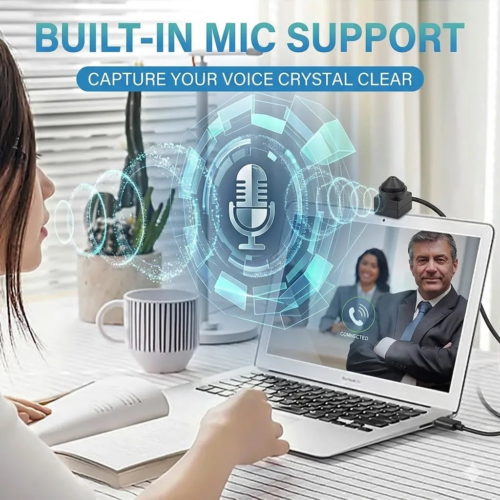 1080P Mini Webcam for Video Call TV, 3.7mm 90° & 2.8mm 120° Lens, USB Type-C Plug Play PC Camera with Mic, 2M Cable Android iOS